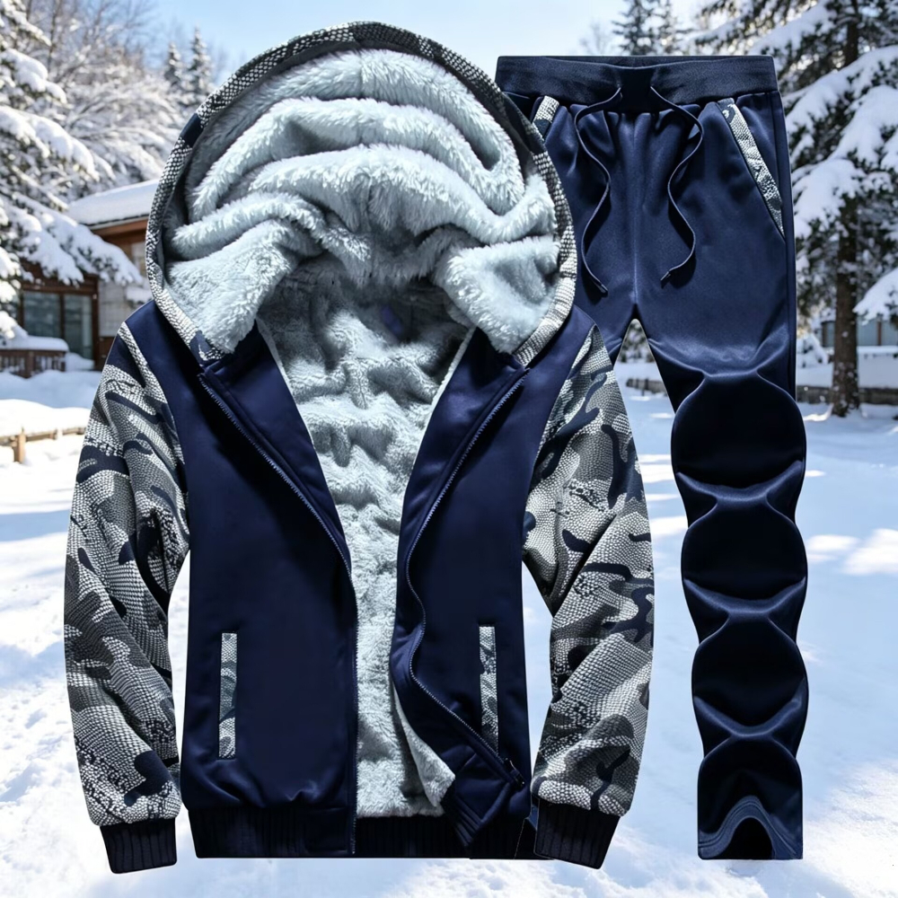 Outdoor Sports Outfit - Men's Tracksuit Fleece Hooded Thickened Winter